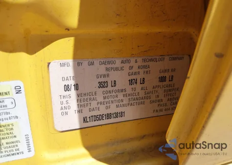 2011 Chevrolet Aveo 1Lt from USA, damaged, VIN KL1TD5DE1BB138181